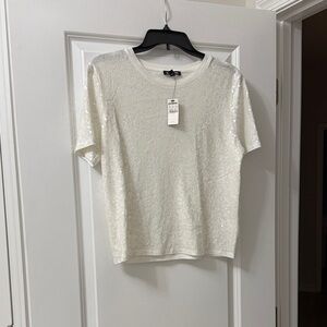 Express White Short Sleeve Sequin Sleeve Top